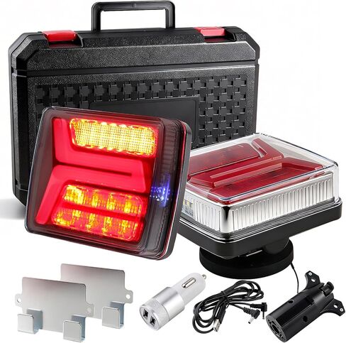 Konrali Halo Magnetic Wireless Trailer Lights kit, Rechargeable Rear LED Stop Turn Signal Brake Tail Running Hazard Warning Lights Towing Kit Portable w/License Plate Light for Trucks RV Camper IP67 in Saudi Arabia