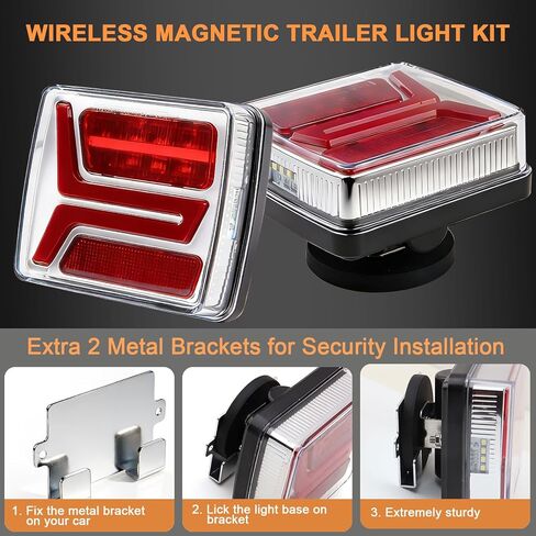 Konrali Halo Magnetic Wireless Trailer Lights kit, Rechargeable Rear LED Stop Turn Signal Brake Tail Running Hazard Warning Lights Towing Kit Portable w/License Plate Light for Trucks RV Camper IP67 in Saudi Arabia