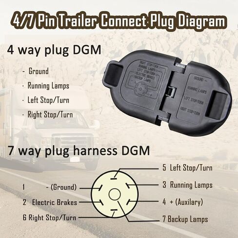 4/7 Pin Trailer Towing Connector, 7 Blade and 4 Flat Connector, 4 Way and 7 Way Adapter Plug Compatible with Dodge Ram, Ford, GMC, Chevy Silverado, Toyota in Saudi Arabia