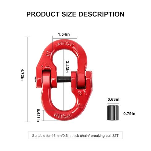 5/8" Grade 100 Coupling Link, 2Pack Hammerlock Connecting Link 22,600 lbs Working Load, 90,400 lbs Break Strength, Forged Alloy Steel, Red Powder Coat, Fits Trailer Safety Chains in Saudi Arabia