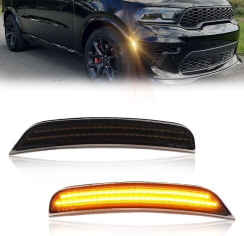 LED Front Side Marker Lights Assembly for 2021 2022 2023 2024 Dodge Durango Front Bumper Marker Signal Lamps, Replace OEM Smoked Lens Amber LED Side Turn Signal Lamps, 2 PCS in Saudi Arabia