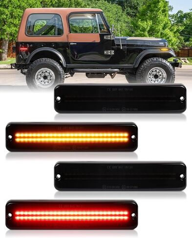 Amber Red LED Side Marker Lights Compatible for 1972-1991 J'eep Cherokee SJ Grand Wagoneer J10 J20 Pickup CJ-5 CJ-6 CJ-7 Scrambler CJ-8, Ftont & Rear Sidemarker lamps Dual Row, Smoked Lens 4PCS in Kuwait