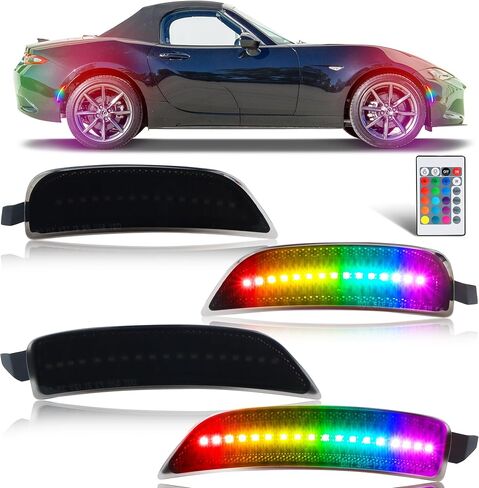 مصابيح علامة جانبية LED RGB كاملة لـ 2016-up MX-5 Miata، [4 أوضاع 16 لونًا] مصابيح علامة RGB متعددة الألوان، مجموعة مصد عدسة مدخنة أمامية وخلفية مع جهاز تحكم عن بعد 24 مفتاحًا، 4 قطع in Kuwait