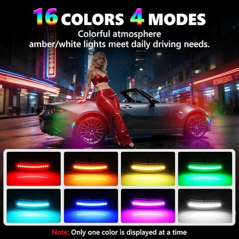 مصابيح علامة جانبية LED RGB كاملة لـ 2016-up MX-5 Miata، [4 أوضاع 16 لونًا] مصابيح علامة RGB متعددة الألوان، مجموعة مصد عدسة مدخنة أمامية وخلفية مع جهاز تحكم عن بعد 24 مفتاحًا، 4 قطع in Kuwait