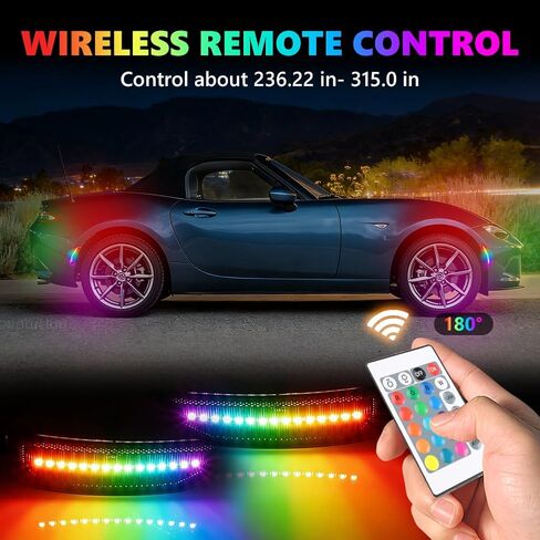 مصابيح علامة جانبية LED RGB كاملة لـ 2016-up MX-5 Miata، [4 أوضاع 16 لونًا] مصابيح علامة RGB متعددة الألوان، مجموعة مصد عدسة مدخنة أمامية وخلفية مع جهاز تحكم عن بعد 24 مفتاحًا، 4 قطع in Kuwait