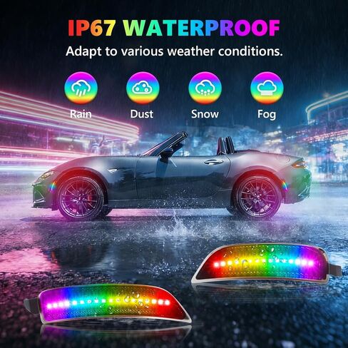 مصابيح علامة جانبية LED RGB كاملة لـ 2016-up MX-5 Miata، [4 أوضاع 16 لونًا] مصابيح علامة RGB متعددة الألوان، مجموعة مصد عدسة مدخنة أمامية وخلفية مع جهاز تحكم عن بعد 24 مفتاحًا، 4 قطع in Kuwait