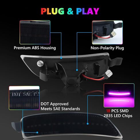 مصابيح علامة جانبية LED RGB كاملة لـ 2016-up MX-5 Miata، [4 أوضاع 16 لونًا] مصابيح علامة RGB متعددة الألوان، مجموعة مصد عدسة مدخنة أمامية وخلفية مع جهاز تحكم عن بعد 24 مفتاحًا، 4 قطع in Kuwait