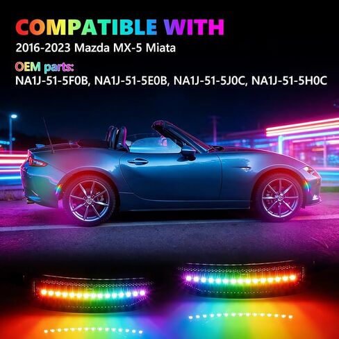 مصابيح علامة جانبية LED RGB كاملة لـ 2016-up MX-5 Miata، [4 أوضاع 16 لونًا] مصابيح علامة RGB متعددة الألوان، مجموعة مصد عدسة مدخنة أمامية وخلفية مع جهاز تحكم عن بعد 24 مفتاحًا، 4 قطع in Kuwait