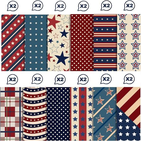 24 Sheets Rustic Patriotic Scrapbook Paper Pads, 12 Designs 4th of July Craft Paper Double-Sided Papermania Folded Flat for Independence Day Memorial Day DIY Card Making, 12x12'' in Kuwait