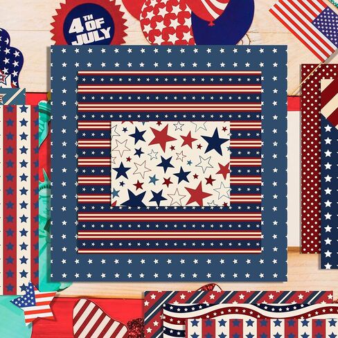 24 Sheets Rustic Patriotic Scrapbook Paper Pads, 12 Designs 4th of July Craft Paper Double-Sided Papermania Folded Flat for Independence Day Memorial Day DIY Card Making, 12x12'' in Kuwait