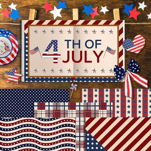 24 Sheets Rustic Patriotic Scrapbook Paper Pads, 12 Designs 4th of July Craft Paper Double-Sided Papermania Folded Flat for Independence Day Memorial Day DIY Card Making, 12x12'' in Kuwait