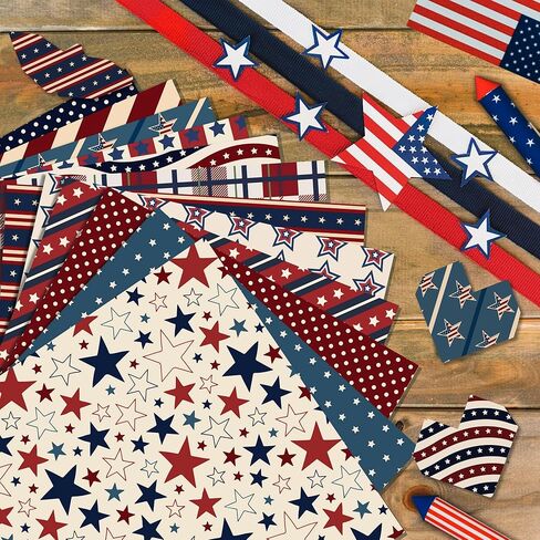 24 Sheets Rustic Patriotic Scrapbook Paper Pads, 12 Designs 4th of July Craft Paper Double-Sided Papermania Folded Flat for Independence Day Memorial Day DIY Card Making, 12x12'' in Kuwait