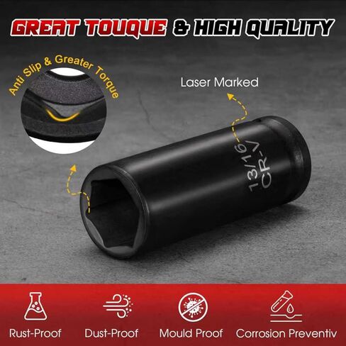 1/2" Drive Impact Socket Set 29-Piece, Cr-V-M Steel Deep Socket SAE(3/8" - 1") & Metric(10-24mm) Sizes, with Extension Bar, with Storage Case in Saudi Arabia