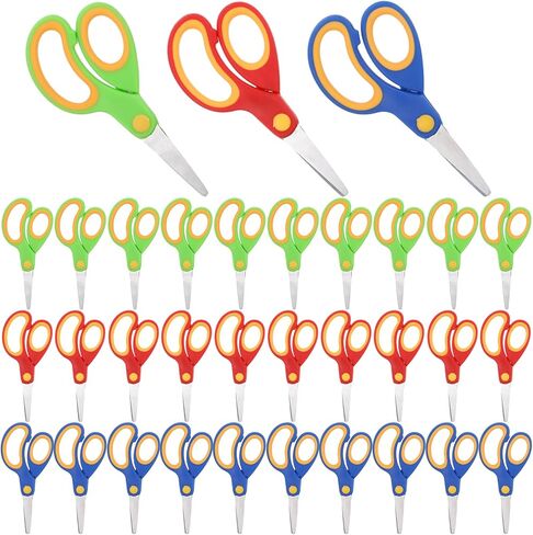 30 Pcs Blunt Tip Scissors for Kids, Craft Scissors Bulk Pack, 5 Inch Scissor with Comfort Grip, 3 Assorted Colors, Stainless Steel Blades for Paper Cutting Art Supplies in Saudi Arabia