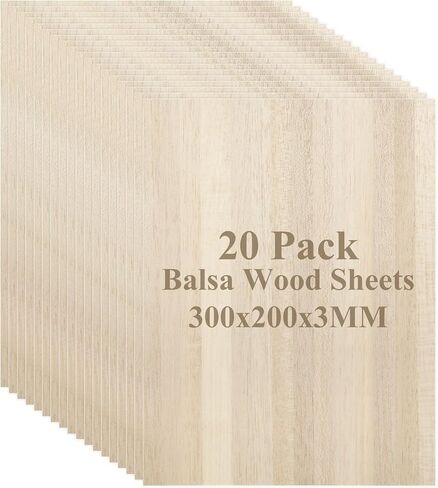 20 Pack Balsa Wood, 7.8"x11.8"x1/8" Balsa Wood Sheet, Thin Natural Unfinished Wood Boards for Wooden DIY Ornaments, Crafts, Hobby, Model Making, School and Laser Projects（200x300x3MM） in Kuwait