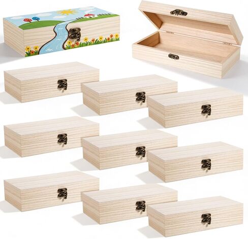 10 Pack Wooden Box with Hinged Lid, Unfinished Wooden Boxes for Crafts 7.87 x 3.9 x 1.96 Inch Large Unpainted Paulownia Wood Box for DIY Crafts and Jewelry Storage in Saudi Arabia