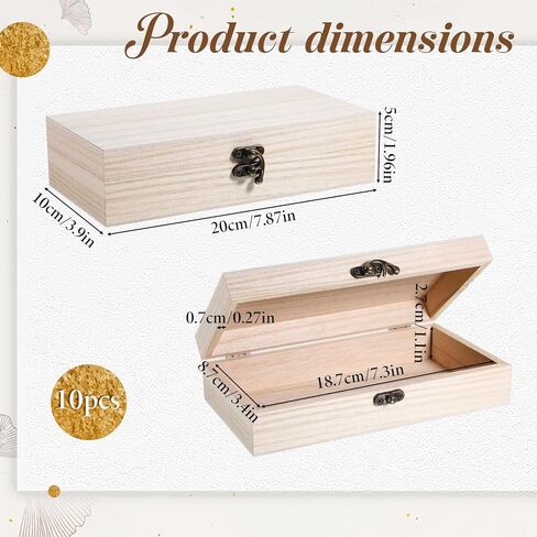 10 Pack Wooden Box with Hinged Lid, Unfinished Wooden Boxes for Crafts 7.87 x 3.9 x 1.96 Inch Large Unpainted Paulownia Wood Box for DIY Crafts and Jewelry Storage in Saudi Arabia