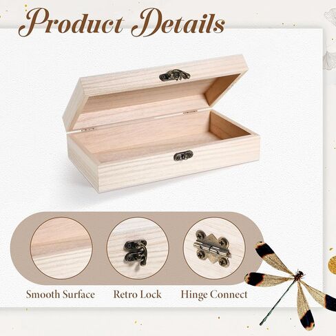 10 Pack Wooden Box with Hinged Lid, Unfinished Wooden Boxes for Crafts 7.87 x 3.9 x 1.96 Inch Large Unpainted Paulownia Wood Box for DIY Crafts and Jewelry Storage in Saudi Arabia