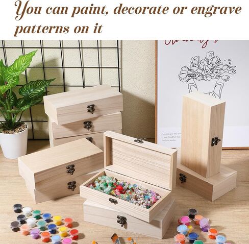 10 Pack Wooden Box with Hinged Lid, Unfinished Wooden Boxes for Crafts 7.87 x 3.9 x 1.96 Inch Large Unpainted Paulownia Wood Box for DIY Crafts and Jewelry Storage in Saudi Arabia
