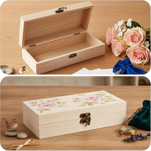 10 Pack Wooden Box with Hinged Lid, Unfinished Wooden Boxes for Crafts 7.87 x 3.9 x 1.96 Inch Large Unpainted Paulownia Wood Box for DIY Crafts and Jewelry Storage in Saudi Arabia