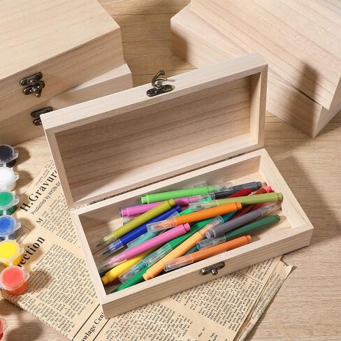 10 Pack Wooden Box with Hinged Lid, Unfinished Wooden Boxes for Crafts 7.87 x 3.9 x 1.96 Inch Large Unpainted Paulownia Wood Box for DIY Crafts and Jewelry Storage in Saudi Arabia
