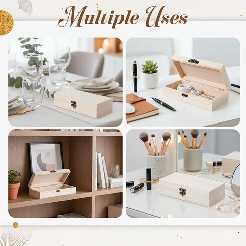 10 Pack Wooden Box with Hinged Lid, Unfinished Wooden Boxes for Crafts 7.87 x 3.9 x 1.96 Inch Large Unpainted Paulownia Wood Box for DIY Crafts and Jewelry Storage in Saudi Arabia