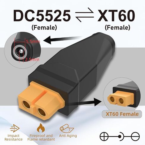 XT60 to DC5525 Power Converter,XT60 Female to DC Female 5.5mm x 2.5mm Cable Adapter for Solar System,Drone Batteries, FPV Monitors,RC Cars,LED Light and More in Saudi Arabia