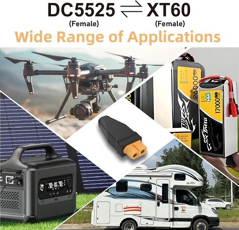 XT60 to DC5525 Power Converter,XT60 Female to DC Female 5.5mm x 2.5mm Cable Adapter for Solar System,Drone Batteries, FPV Monitors,RC Cars,LED Light and More in Saudi Arabia