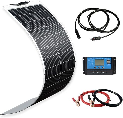 XINPUGUANG 100W Flexible Solar Panel 12V System kit 10A Charge Controller Cables with Alligator Clip PV Connector Cables for Yacht, Boat, RV, Cabin, 12v Battery Charge in Saudi Arabia