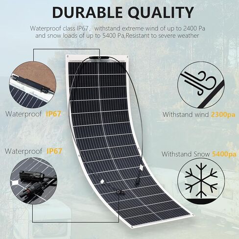 XINPUGUANG 100W Flexible Solar Panel 12V System kit 10A Charge Controller Cables with Alligator Clip PV Connector Cables for Yacht, Boat, RV, Cabin, 12v Battery Charge in Saudi Arabia