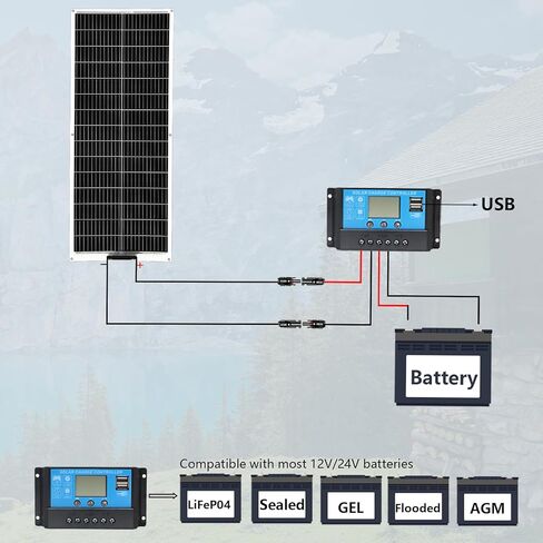 XINPUGUANG 100W Flexible Solar Panel 12V System kit 10A Charge Controller Cables with Alligator Clip PV Connector Cables for Yacht, Boat, RV, Cabin, 12v Battery Charge in Saudi Arabia