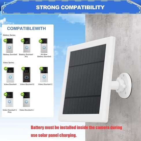 Solar Charger for Ring Doorbell, 5W 12V Solar Panel Pefect for Ring Video Doorbell 3/3+/4, Battery Video Doorbell 3 Plus, IP65 16.4ft Waterproof Charging Cable, 360°Adjustable Mount in Saudi Arabia
