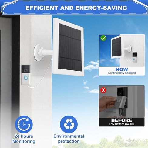 Solar Charger for Ring Doorbell, 5W 12V Solar Panel Pefect for Ring Video Doorbell 3/3+/4, Battery Video Doorbell 3 Plus, IP65 16.4ft Waterproof Charging Cable, 360°Adjustable Mount in Saudi Arabia