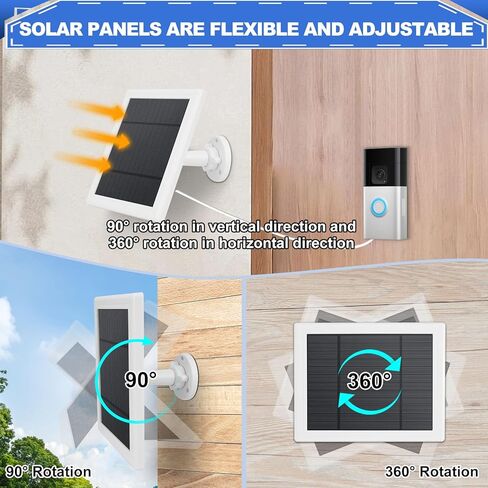 Solar Charger for Ring Doorbell, 5W 12V Solar Panel Pefect for Ring Video Doorbell 3/3+/4, Battery Video Doorbell 3 Plus, IP65 16.4ft Waterproof Charging Cable, 360°Adjustable Mount in Saudi Arabia