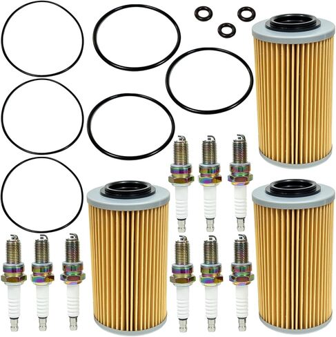 420956740 فلتر الزيت وقابس الإشعال O-Ring لـ Sea-Doo PWC 4-Tec Models 2002 & Up GTI 130 150 155 GTR GTX GTS 130 155 215 230 255 260 RXP 155 215 RXT 215 255 260-3 Pack 420956741 DCPR8E in Kuwait