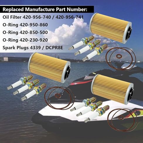 420956740 فلتر الزيت وقابس الإشعال O-Ring لـ Sea-Doo PWC 4-Tec Models 2002 & Up GTI 130 150 155 GTR GTX GTS 130 155 215 230 255 260 RXP 155 215 RXT 215 255 260-3 Pack 420956741 DCPR8E in Kuwait
