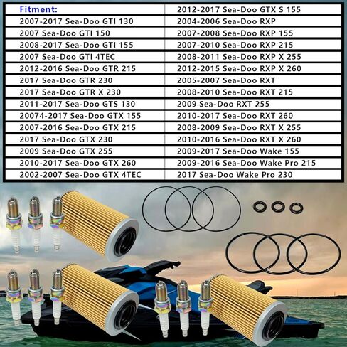 420956740 فلتر الزيت وقابس الإشعال O-Ring لـ Sea-Doo PWC 4-Tec Models 2002 & Up GTI 130 150 155 GTR GTX GTS 130 155 215 230 255 260 RXP 155 215 RXT 215 255 260-3 Pack 420956741 DCPR8E in Kuwait