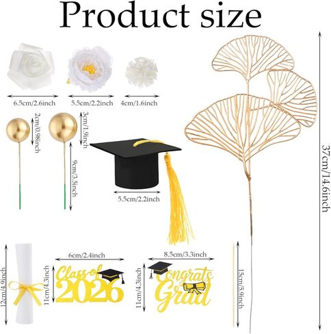Yolyoo Graduation Cake Toppers,Graduation Cap Cake Toppers with Diploma Flower Balls for 2026 High School College Senior Graduation Party in Kuwait