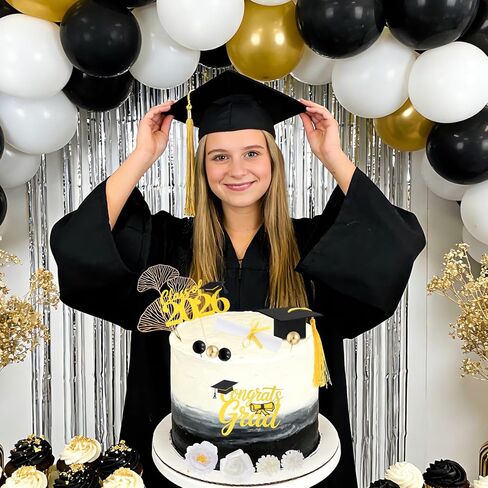 Yolyoo Graduation Cake Toppers,Graduation Cap Cake Toppers with Diploma Flower Balls for 2026 High School College Senior Graduation Party in Kuwait