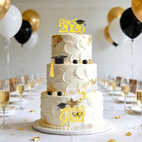 Yolyoo Graduation Cake Toppers,Graduation Cap Cake Toppers with Diploma Flower Balls for 2026 High School College Senior Graduation Party in Kuwait