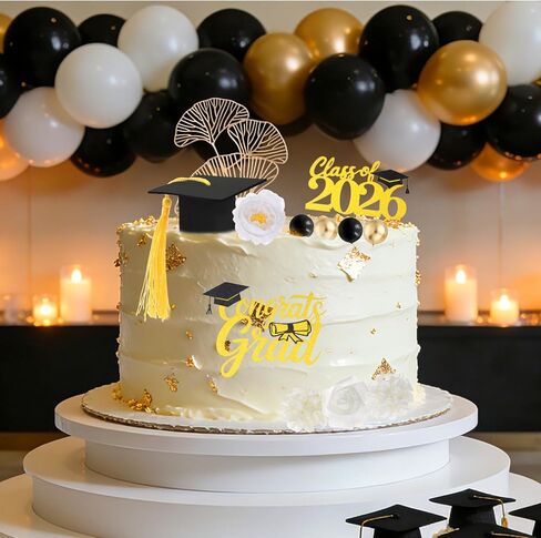 Yolyoo Graduation Cake Toppers,Graduation Cap Cake Toppers with Diploma Flower Balls for 2026 High School College Senior Graduation Party in Kuwait