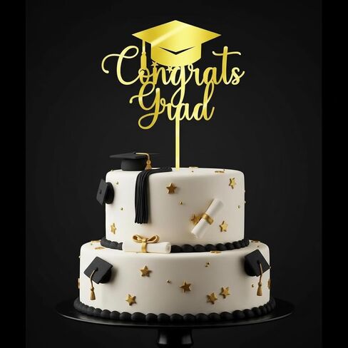 مرآة سليبيروي من الأكريليك الذهبي اللامع Congrats Grad Cake Top - 2026 قبعة التخرج لتزيين الكيك للمدرسة الثانوية والكلية ورياض الأطفال in Kuwait