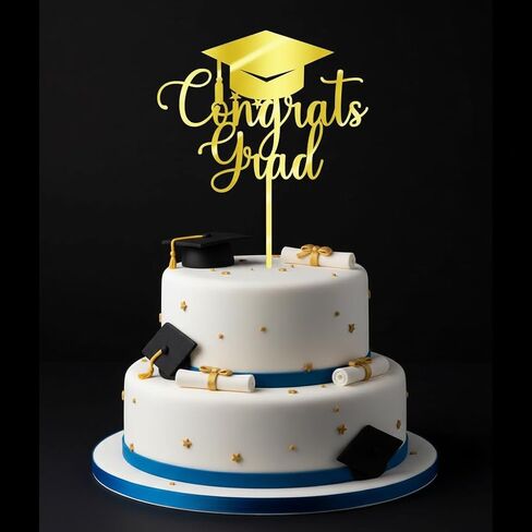 مرآة سليبيروي من الأكريليك الذهبي اللامع Congrats Grad Cake Top - 2026 قبعة التخرج لتزيين الكيك للمدرسة الثانوية والكلية ورياض الأطفال in Kuwait