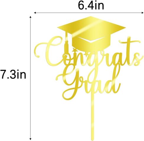 مرآة سليبيروي من الأكريليك الذهبي اللامع Congrats Grad Cake Top - 2026 قبعة التخرج لتزيين الكيك للمدرسة الثانوية والكلية ورياض الأطفال in Kuwait