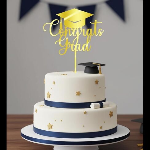 مرآة سليبيروي من الأكريليك الذهبي اللامع Congrats Grad Cake Top - 2026 قبعة التخرج لتزيين الكيك للمدرسة الثانوية والكلية ورياض الأطفال in Kuwait