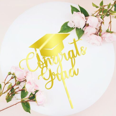 مرآة سليبيروي من الأكريليك الذهبي اللامع Congrats Grad Cake Top - 2026 قبعة التخرج لتزيين الكيك للمدرسة الثانوية والكلية ورياض الأطفال in Kuwait
