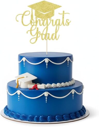 مرآة سليبيروي من الأكريليك الذهبي اللامع Congrats Grad Cake Top - 2026 قبعة التخرج لتزيين الكيك للمدرسة الثانوية والكلية ورياض الأطفال in Kuwait
