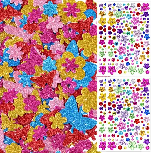 836 Pcs Glitter Foam Stickers & Gem Stickers, Gem Stickers for Crafting, Jewels Rhinestones for Crafts, Self Adhesive Sparkle Foam Flower Butterfly Diamond Sticker for Scrapbooking Spring DIY Projects in Kuwait