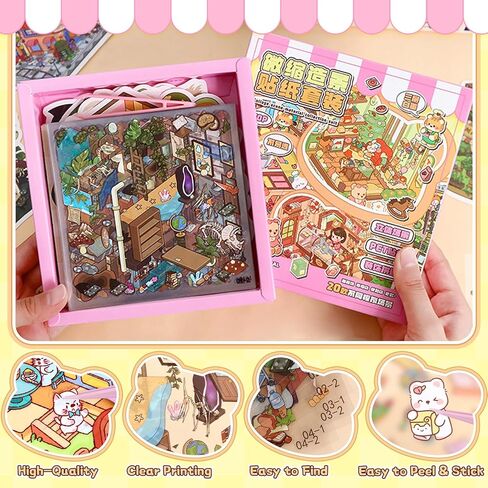 20 Sets DIY 3D Sticker Scene, Sticker Collection Book Make Your Own Shop House Crafts for Adults Therapy for Relief Stress Pass the Time Gift (Drink) in Saudi Arabia