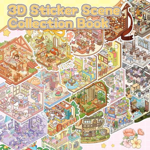 20 Sets DIY 3D Sticker Scene, Sticker Collection Book Make Your Own Shop House Crafts for Adults Therapy for Relief Stress Pass the Time Gift (Drink) in Saudi Arabia